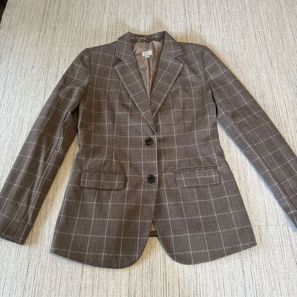 A New Day Glen Plaid Single Breasted Fitted Blazer in brown Size 8